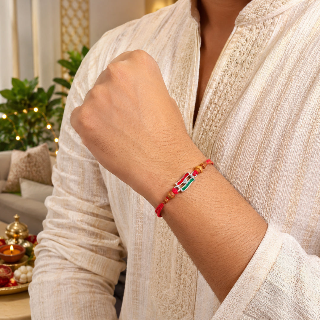 Twinklitz 925 Sterling Silver Tiranga Rakhi - close-up view