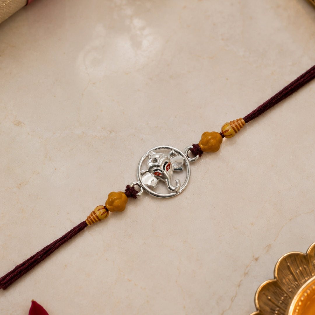 Twinklitz Ganpati 925 Sterling Silver Rakhi - front view
