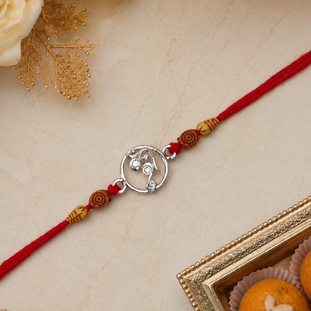 Twinklitz Om Symbol Sterling Silver Rakhi - front view