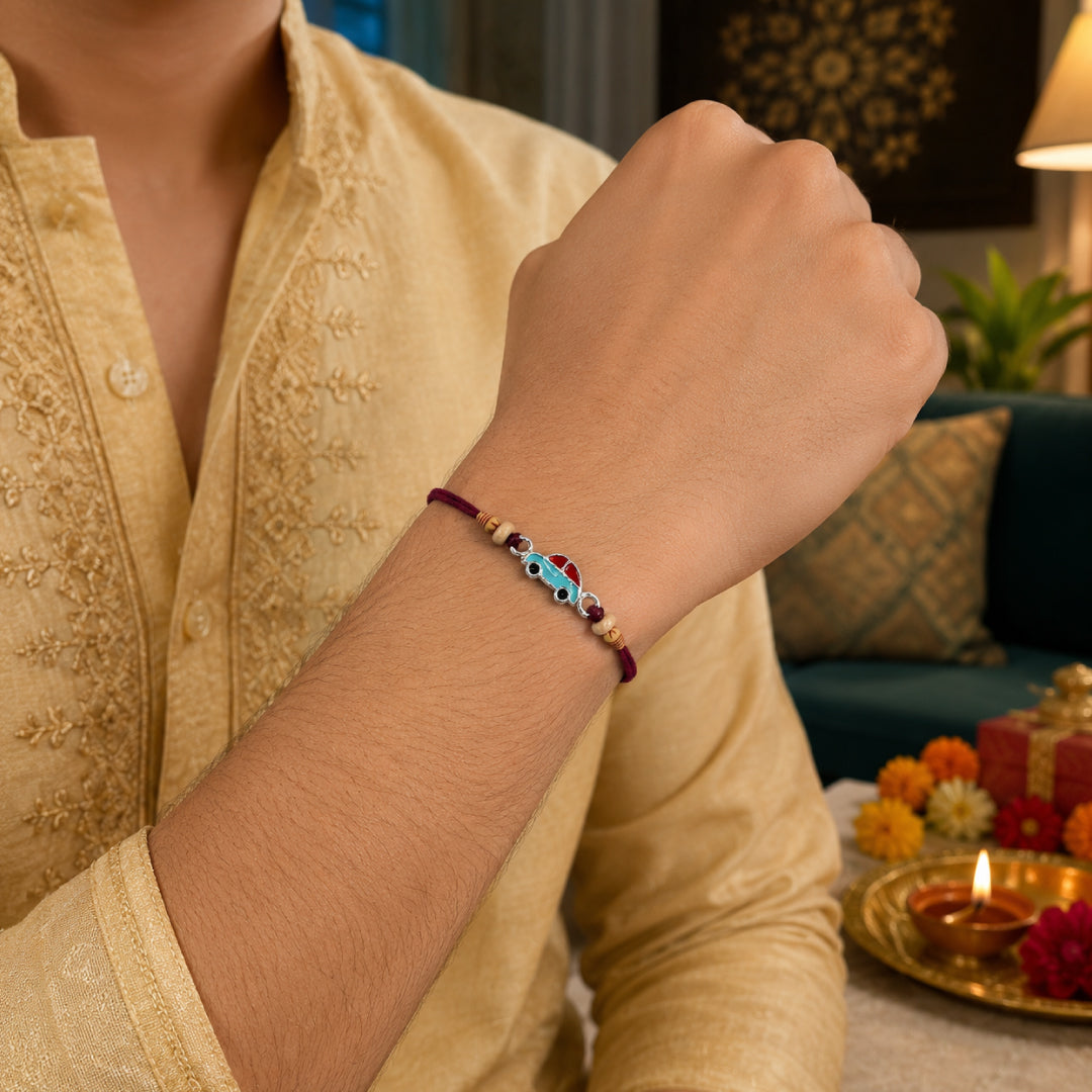 Twinklitz Mini Car Sterling Silver Rakhi - close-up view