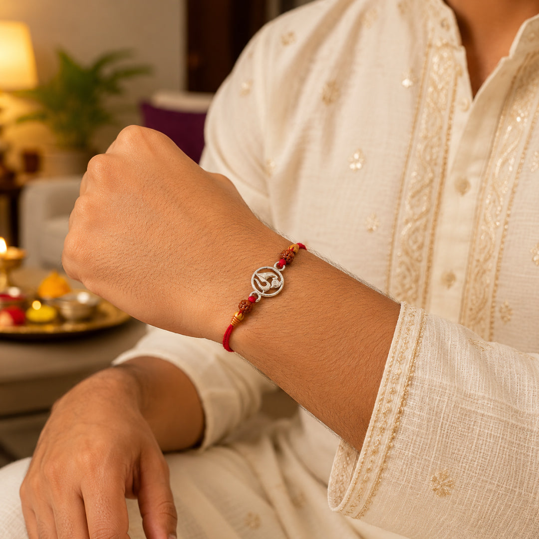 Twinklitz Sterling Silver Modern Motif Rakhi - close-up view
