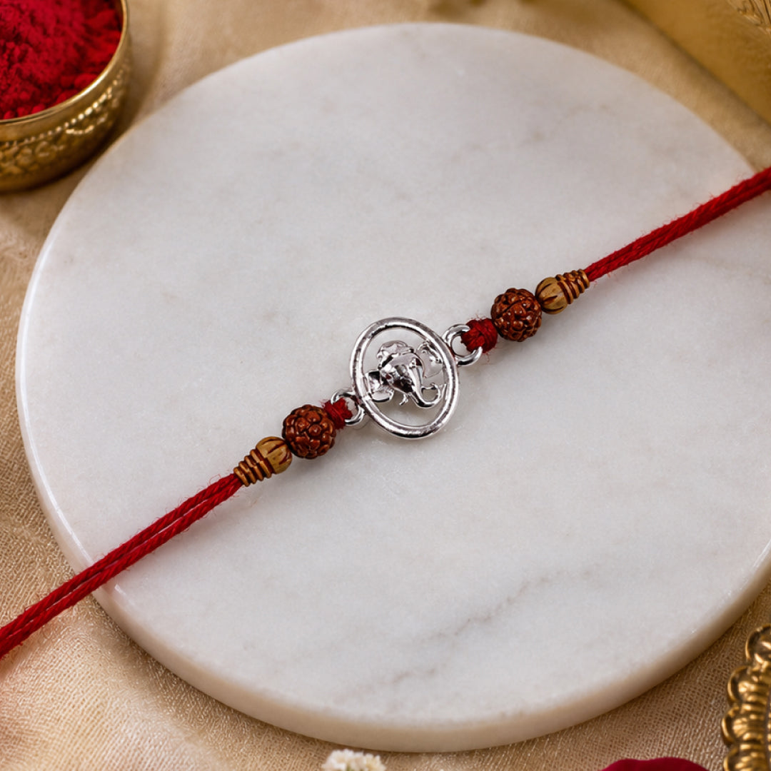 Twinklitz Ganpati Rudraksha Sterling Silver Rakhi - front view
