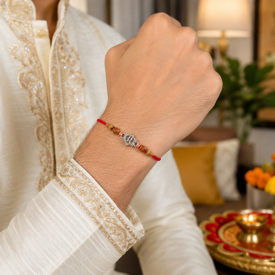 Twinklitz Radiant Sun 92.5 Sterling Silver Rakhi - close-up view